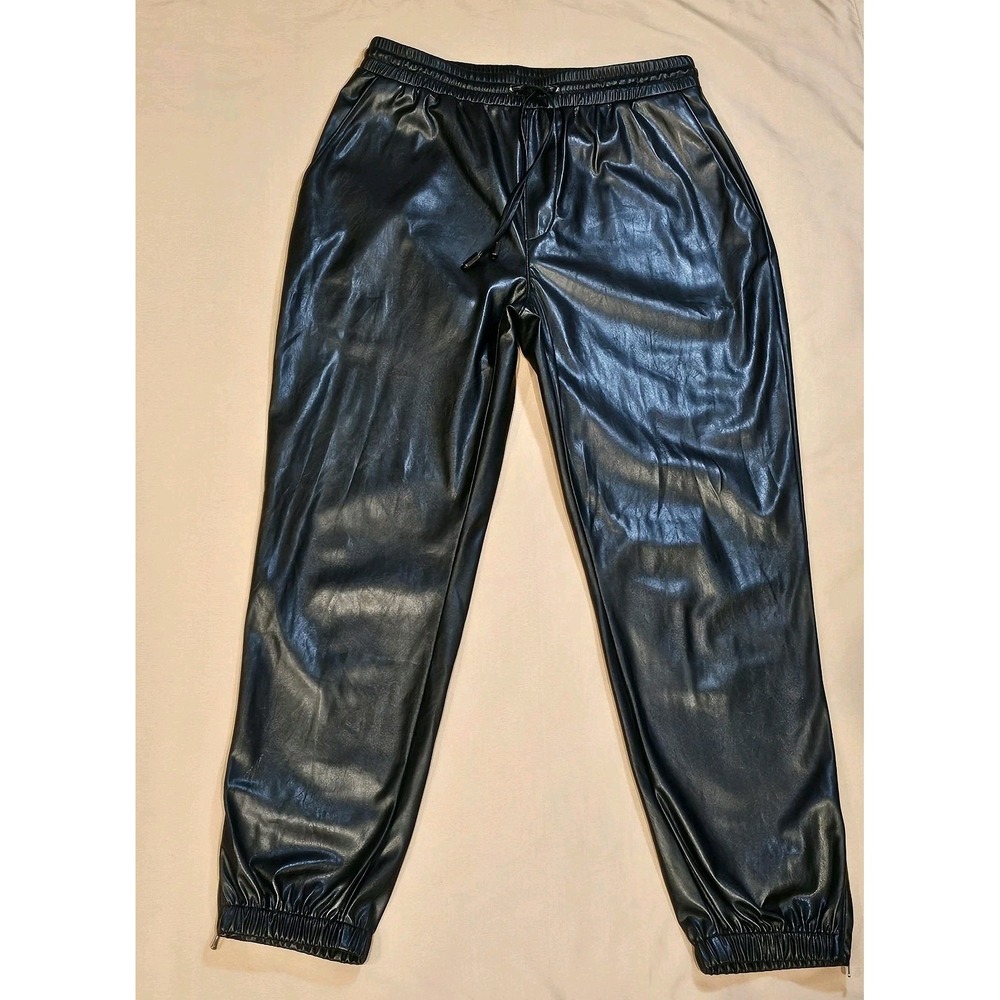 Paige Faux Leather Jogger Pants Elastic Waist Drawstring Zip Cuffs EUC Sz Medium